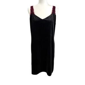 VTG Velvet Chemise Slip Dress XL Gray Sequin Whimsigoth Grunge Gilligan O'Malley